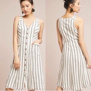 Maeve Anthropologie Nantes Textured Striped Button-Front Shirt Dress size 4